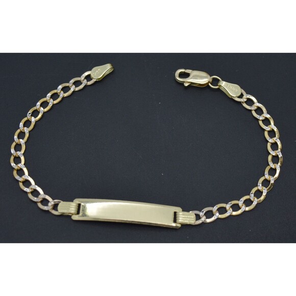 REAL 10K Yellow Gold 6" ID Curb baby Childrens Link Bracelet + Engraving 2.4gr - Picture 1 of 6